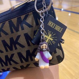 Christianize, your hand bags .. Jesus keychain and mini bible